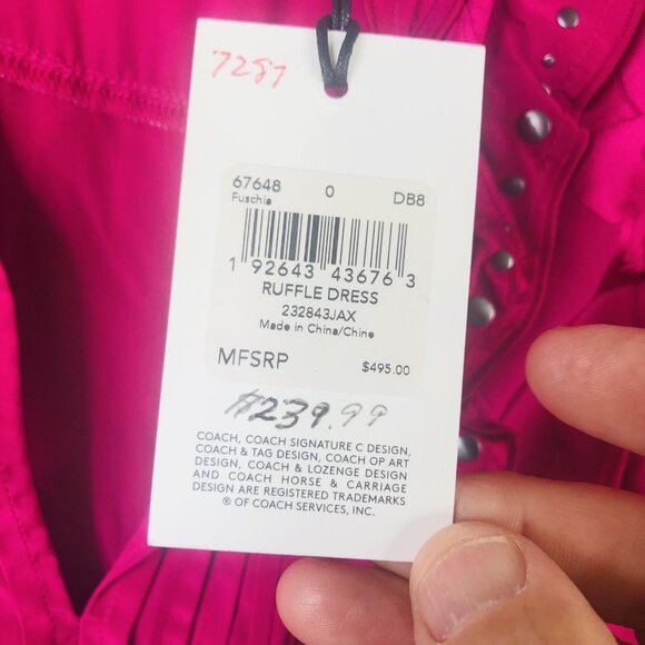 Coach 1941 Dress Womens 0 Fuchsia Ruffle Studded Floral Jacquard Viscose 232843 - Picture 6 of 16